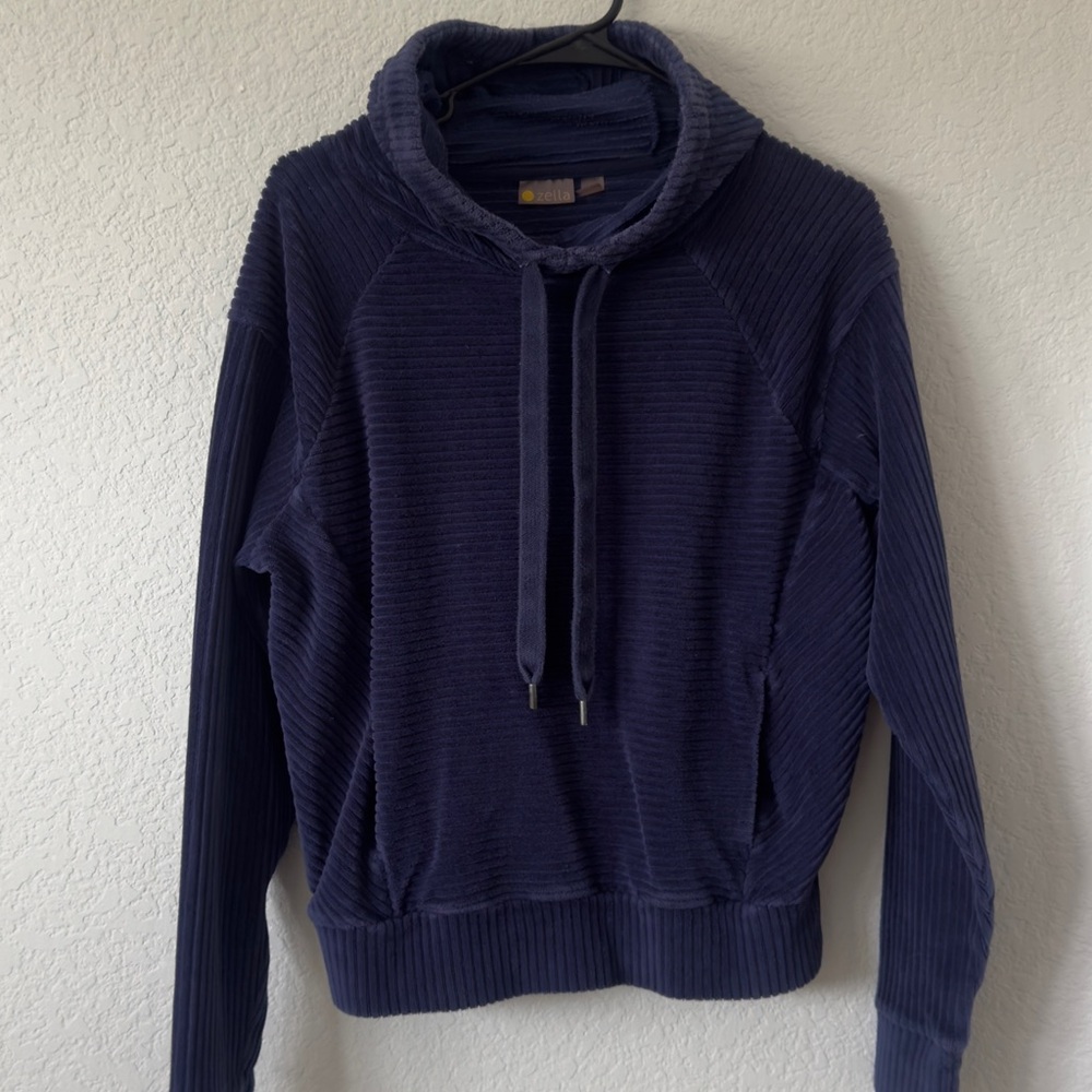 Zella Navy Corded Crewneck Hoodie Sweater